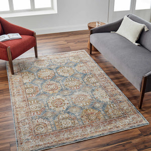 Crescentia Blue & Beige Textured Rug with Fringes