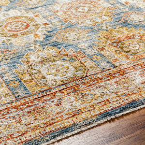 Crescentia Blue & Beige Textured Rug with Fringes