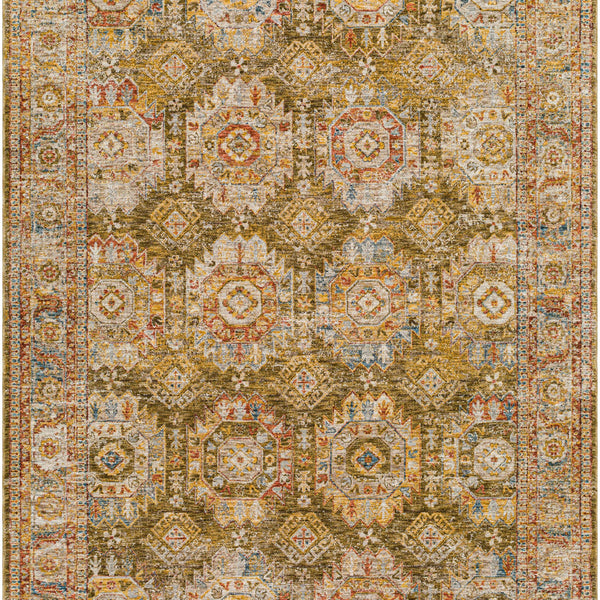 Crescentia Green Textured Rug with Fringes