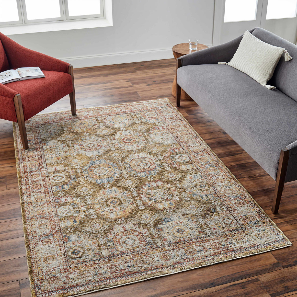 Crescentia Green Textured Rug with Fringes