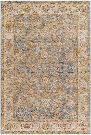 Duong Beige & Blue Textured Rug with Fringes
