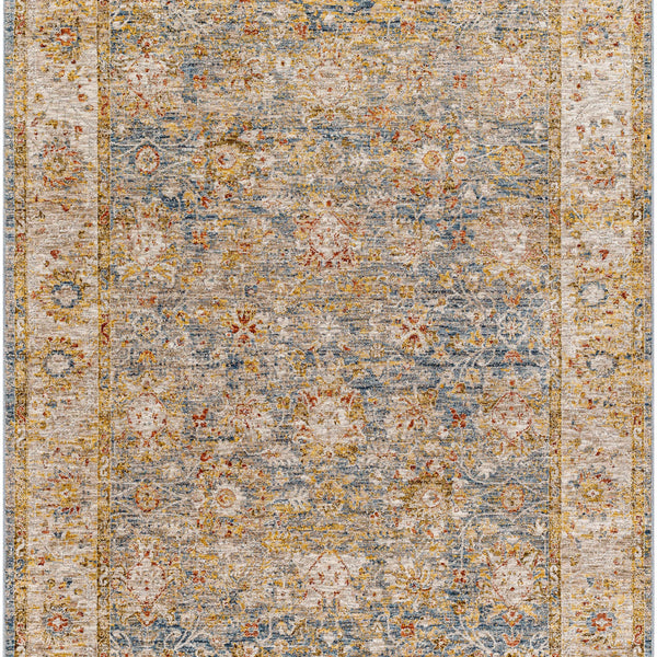 Duong Beige & Blue Textured Rug with Fringes