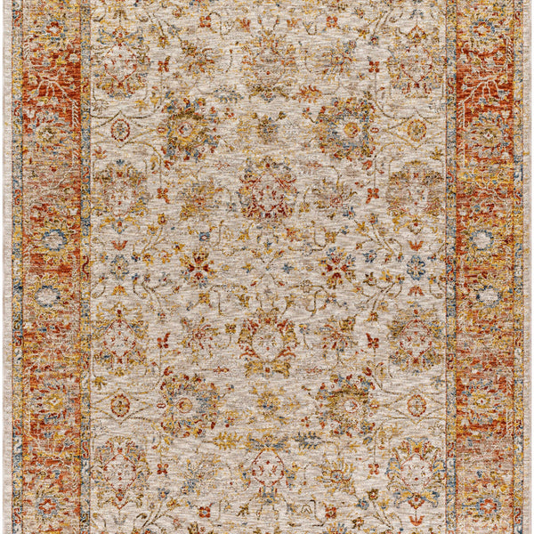 Duong Beige & Rust Textured Rug with Fringes