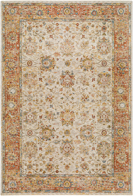 Duong Beige & Rust Textured Rug with Fringes