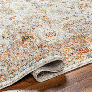 Duong Beige & Rust Textured Rug with Fringes