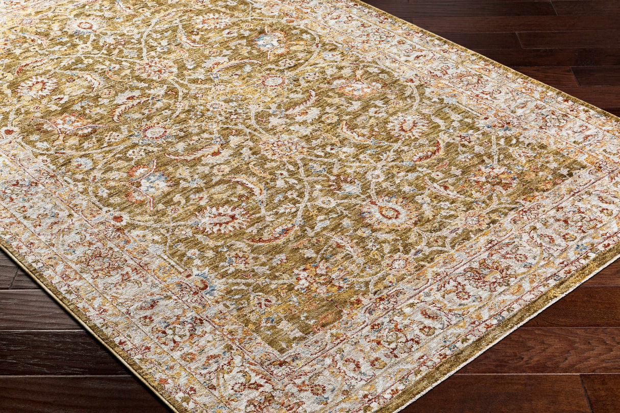 Dyan Green Textured Rug with Fringes