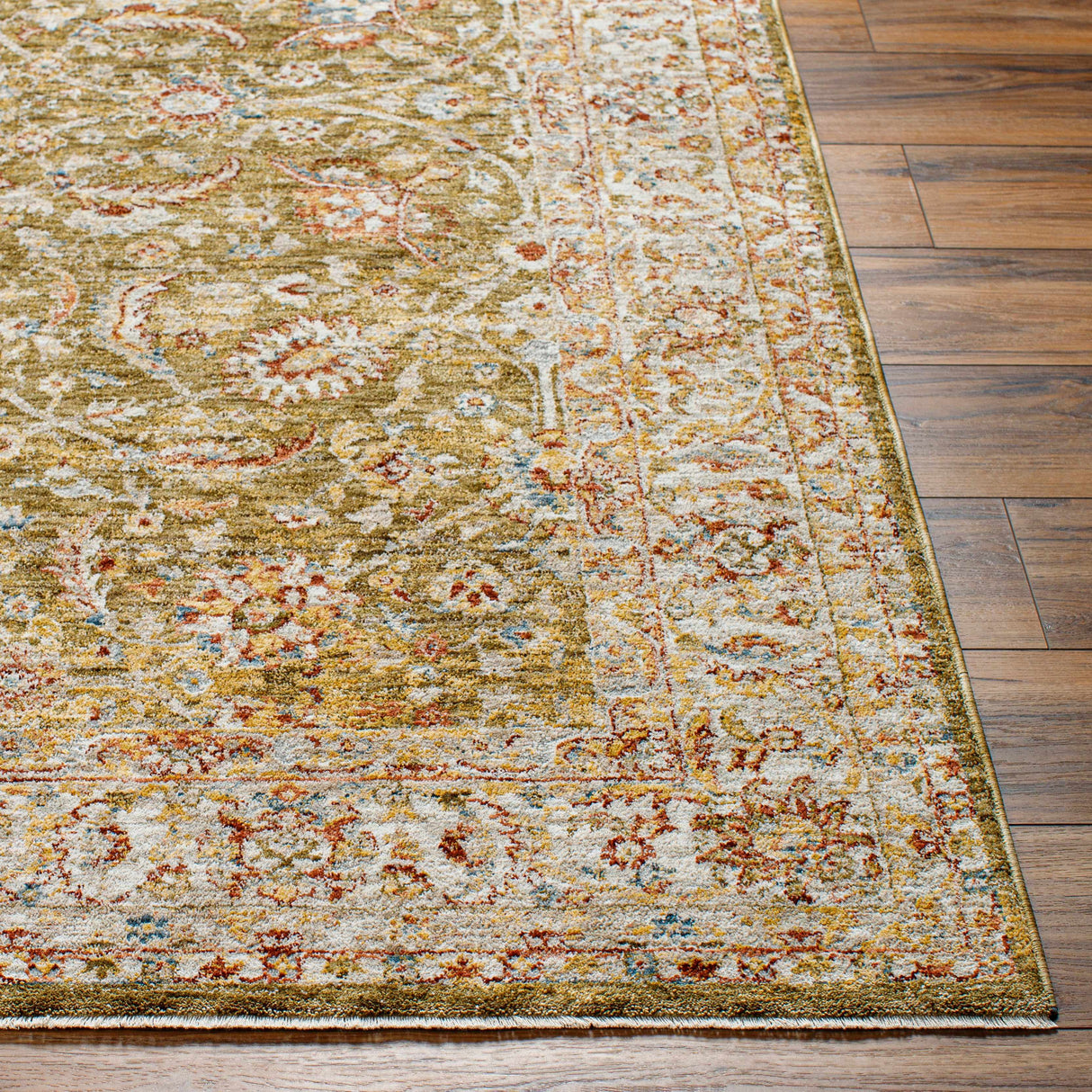 Dyan Green Textured Rug with Fringes