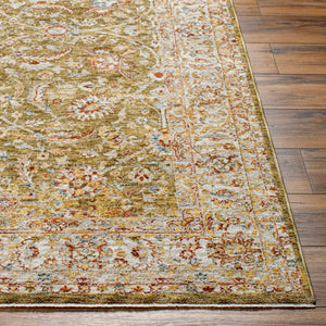 Dyan Green Textured Rug with Fringes