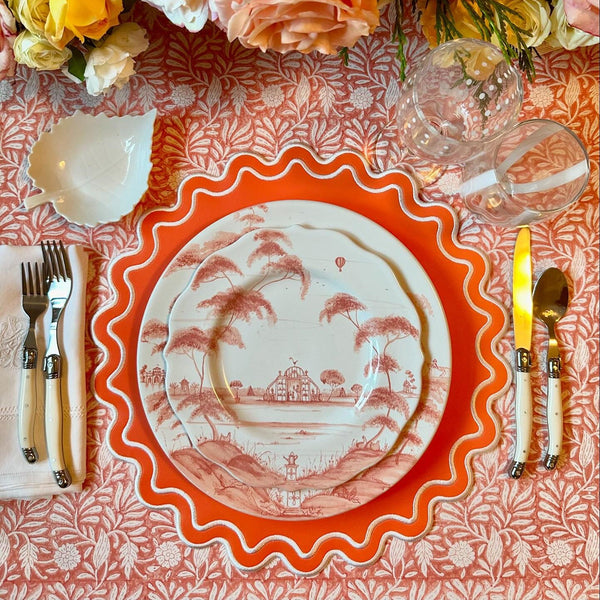 Solace Orange & White Scalloped Faux Leather Placemat