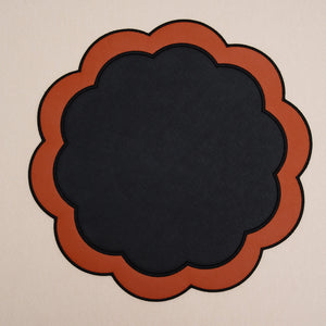 Serenity Black Orange Scalloped Faux Leather Placemat