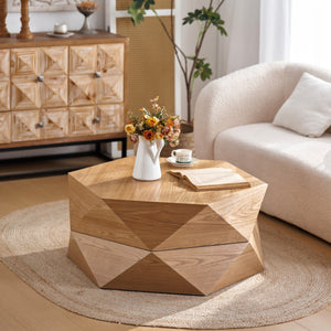 SpriBung Retro Style Polygon Flip Top Coffee Table with Hidden Storage