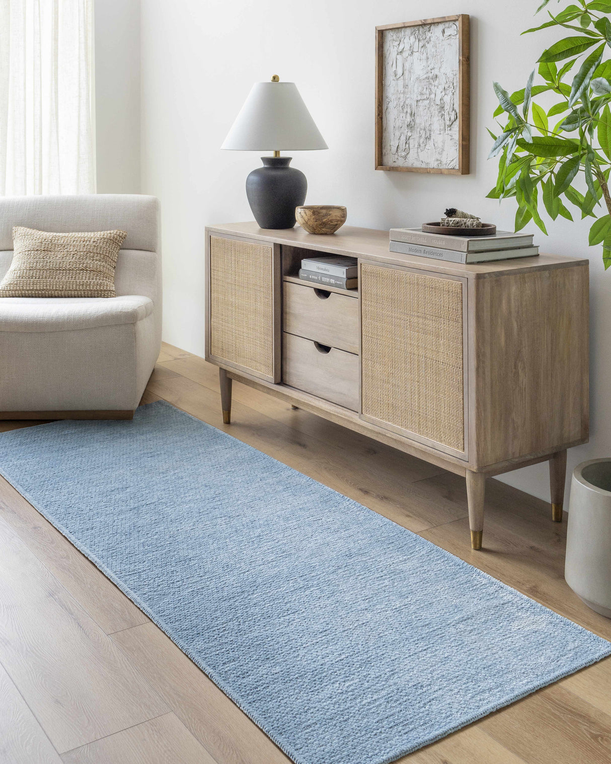 Isako Blue Solid Washable Area Rug - Clearance