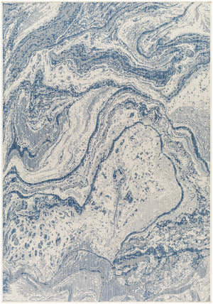 Basma Blue Marble Outdoor Area Rug - Clearance