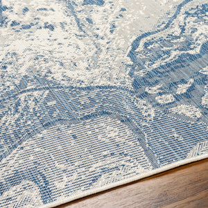 Basma Blue Marble Outdoor Area Rug - Clearance