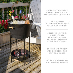 Black Beverage Tub with Stand & Tray
