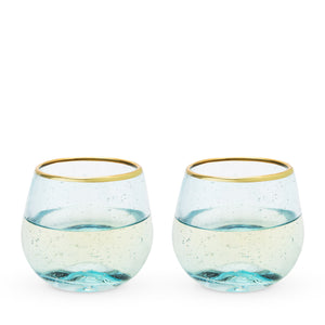 Aqua Bubble Stemless Wine Glass Set
