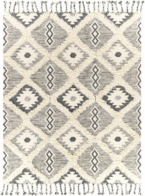 Sultan Charcoal/Beige Tribal Tassel Wool Rug - Clearance