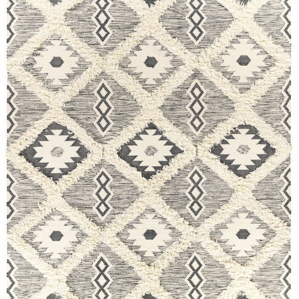 Sultan Charcoal/Beige Tribal Tassel Wool Rug - Clearance