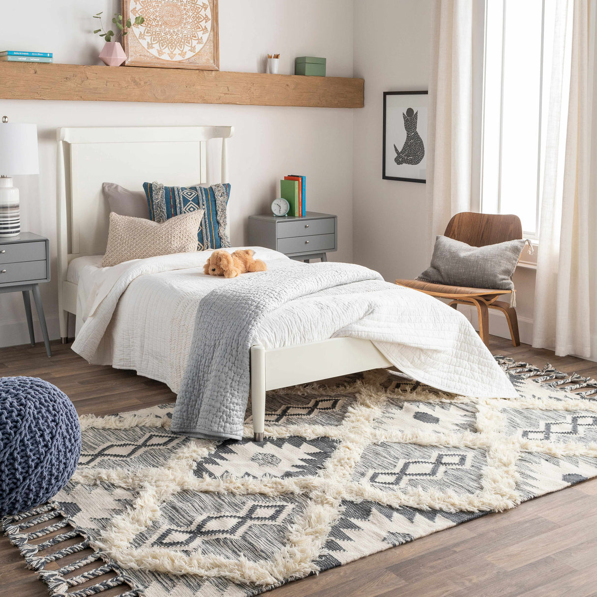 Sultan Charcoal/Beige Tribal Tassel Wool Rug - Clearance