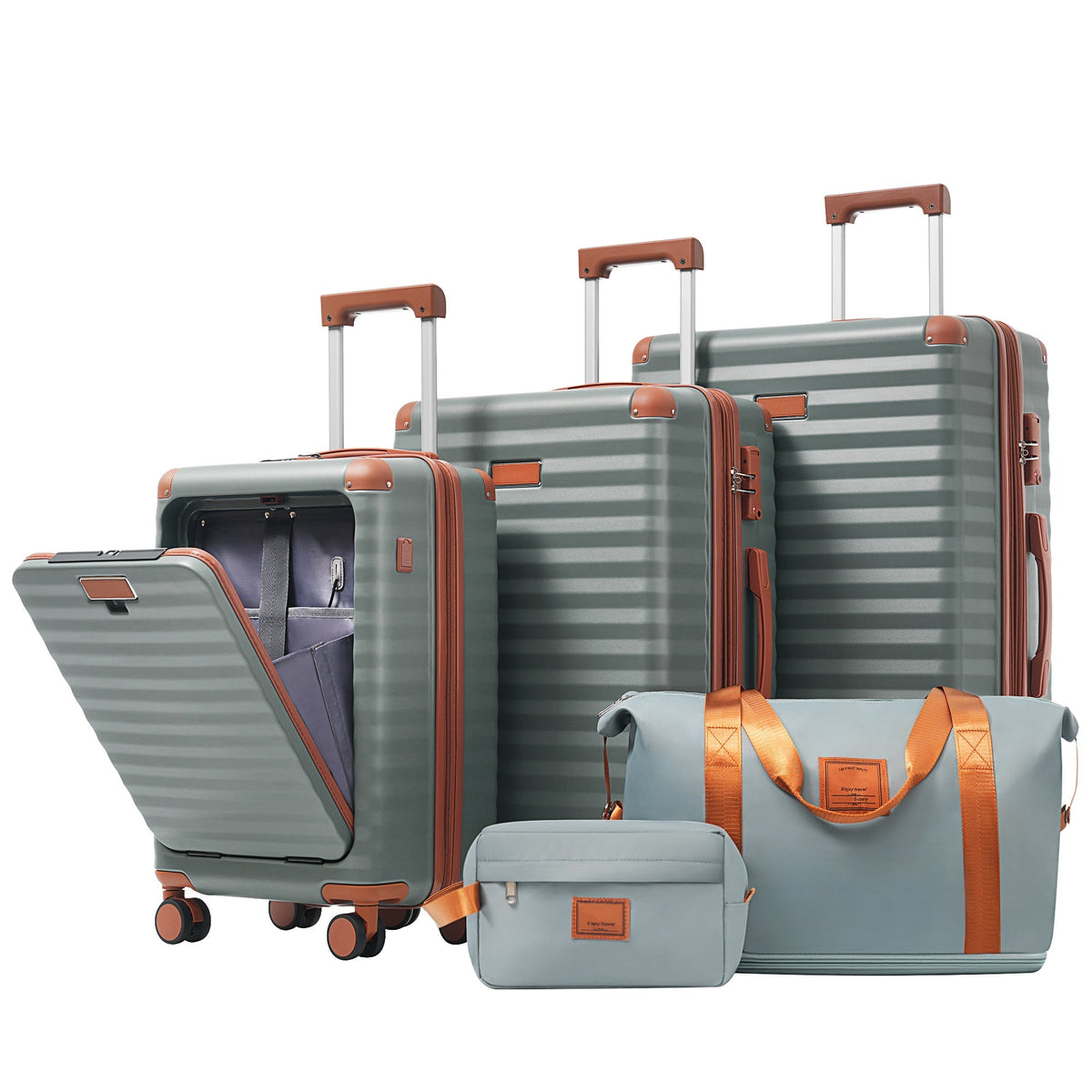 SUM Luggage Deluxe 5-Piece Hard-Side Luggage Set with USB and TSA Locks in Blue_Gray