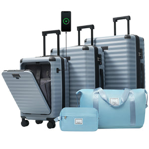 SUM Luggage Deluxe 5-Piece Hard-Side Luggage Set with USB and TSA Locks in Sky Blue