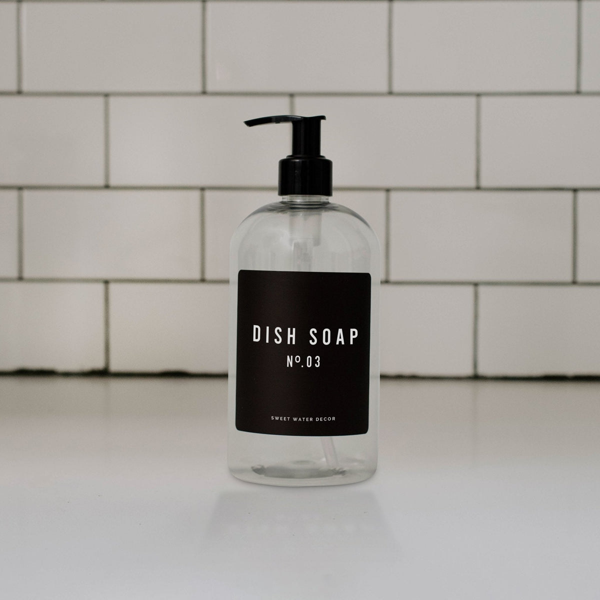16oz Clear Plastic Dish Soap Dispenser - Black Label | Sweet Water Decor