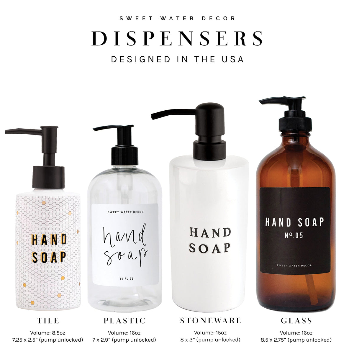 16oz Clear Plastic Dish Soap Dispenser - Black Label | Sweet Water Decor