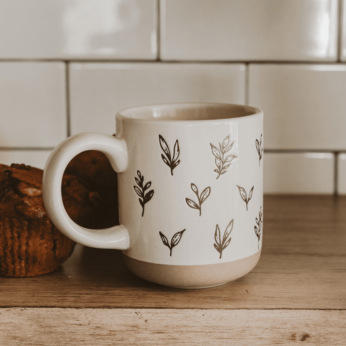 Brown Leaves 14oz. Stoneware Coffee Mug | Sweet Water Decor