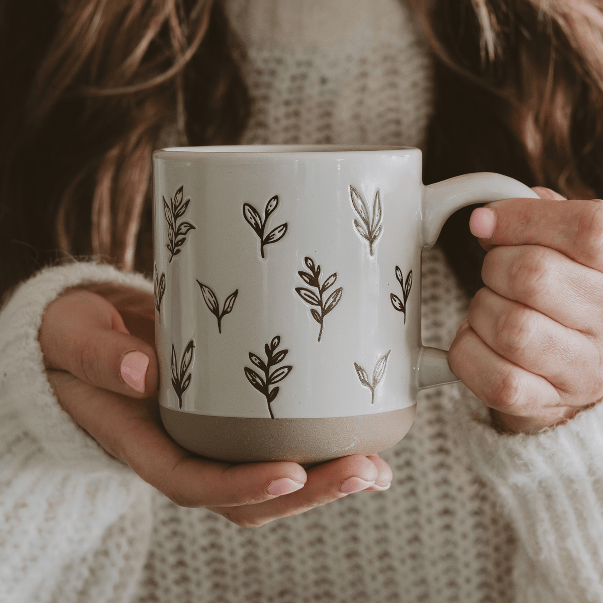 Brown Leaves 14oz. Stoneware Coffee Mug | Sweet Water Decor