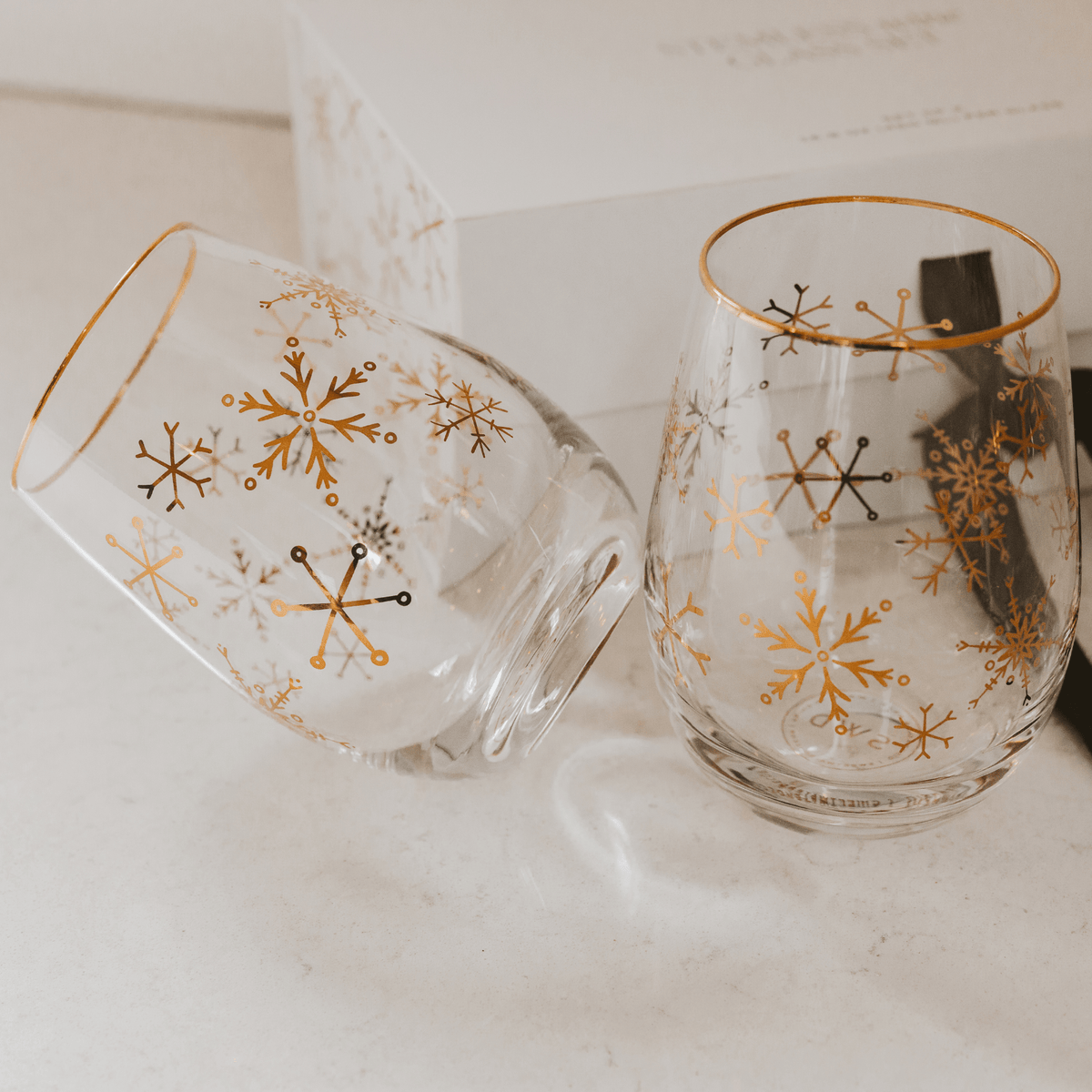 Snowflakes Stemless Wine Glass - Boxed Set of 2 | Sweet Water Decor