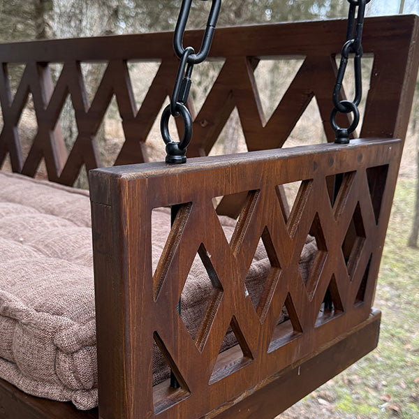 Brown Porch Swing with Cushion