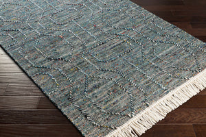 Dark Blue Takaungu Wool Blend Braided Tassel Area Rug - Clearance