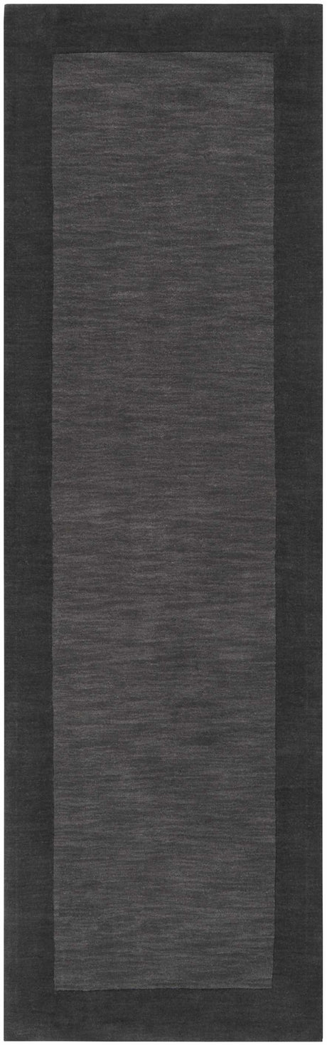 Bordered Solid Black Charcoal Wool Rug