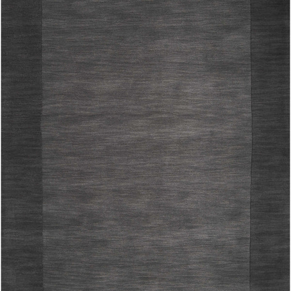 Bordered Solid Black Charcoal Wool Rug