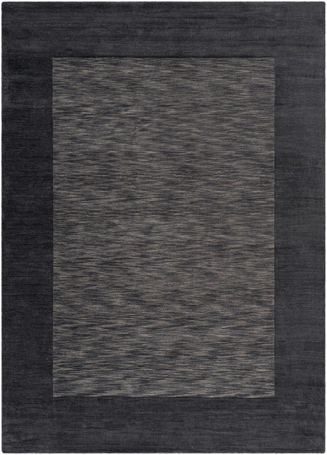 Bordered Solid Black Charcoal Wool Rug