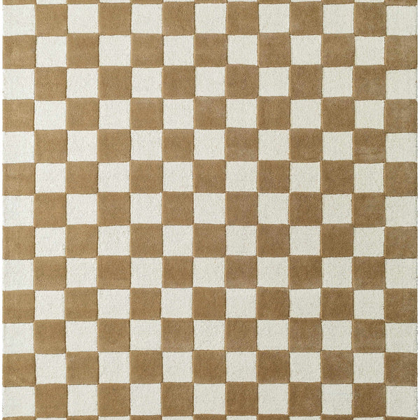 Timin Brown Checkered Wool Area Carpet