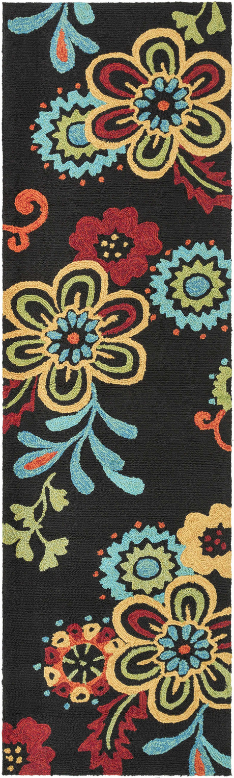 Thaxton Colorful Flowers on Black Area Rug - Clearance