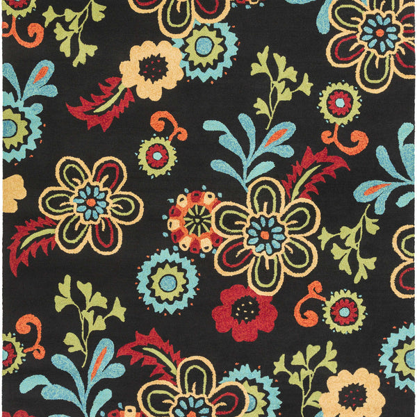 Thaxton Colorful Flowers on Black Area Rug - Clearance