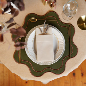 Haven Dark Green Brown Trim Faux Leather Placemat