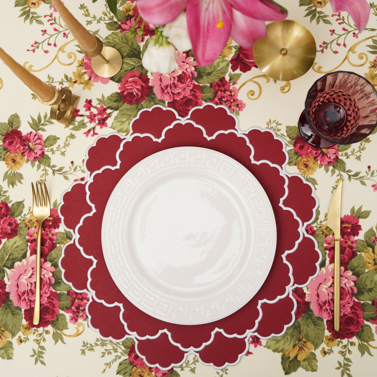 Timeless Red Scalloped Faux Leather Placemats