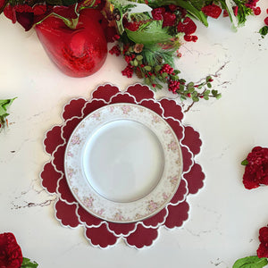 Timeless Red Scalloped Faux Leather Placemats