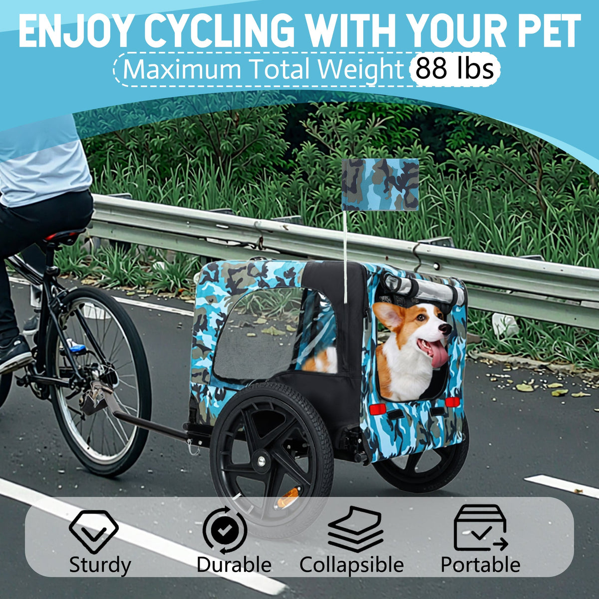 Trailer All Outdoor Heavy Duty Collapsible Pet Bike Trailer with 16-Inch Wheels - view 2