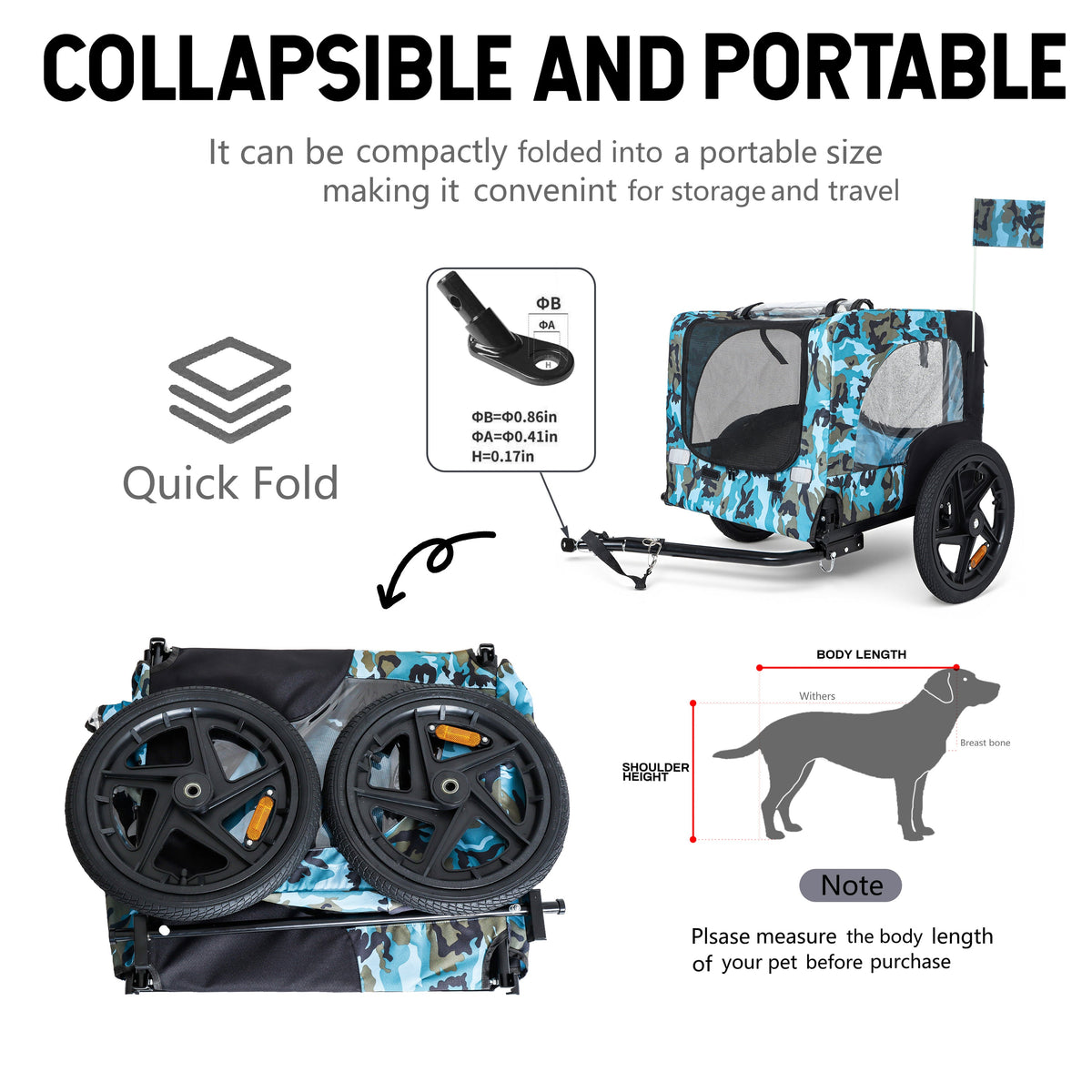 Trailer All Outdoor Heavy Duty Collapsible Pet Bike Trailer with 16-Inch Wheels - view 4