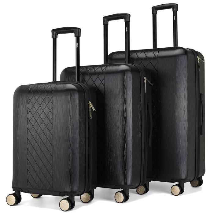 Diamond 3 Piece Expandable Chic Luggage Set - Black | Travellty
