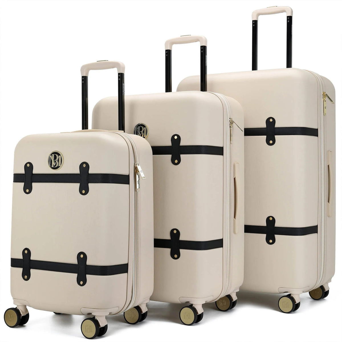 Grace 3 Piece Expandable Retro Luggage Set - Champagne | Travellty
