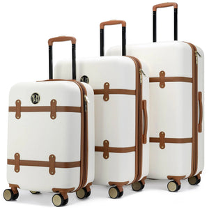 Grace 3 Piece Expandable Retro Luggage Set - White | Travellty