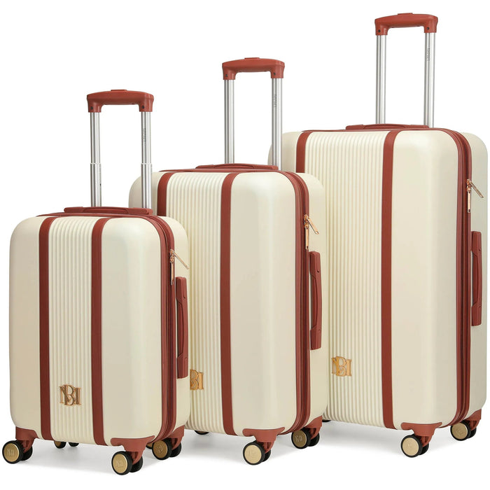 Mia 3 Piece Expandable Retro Luggage Set - Champagne | Travellty