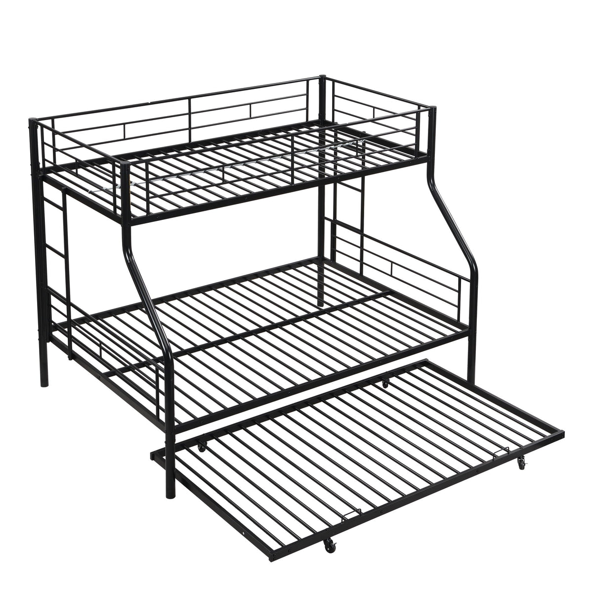 Twin Over Full Modern Metal Bunk Bed with Trundle