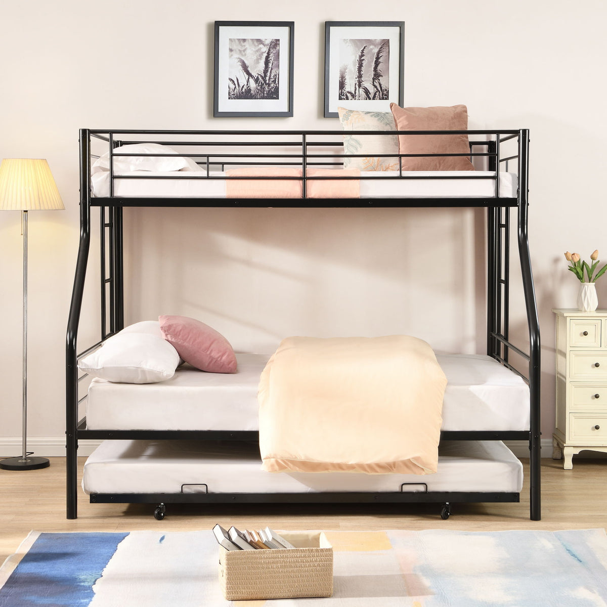 Twin Over Full Modern Metal Bunk Bed with Trundle - view 2