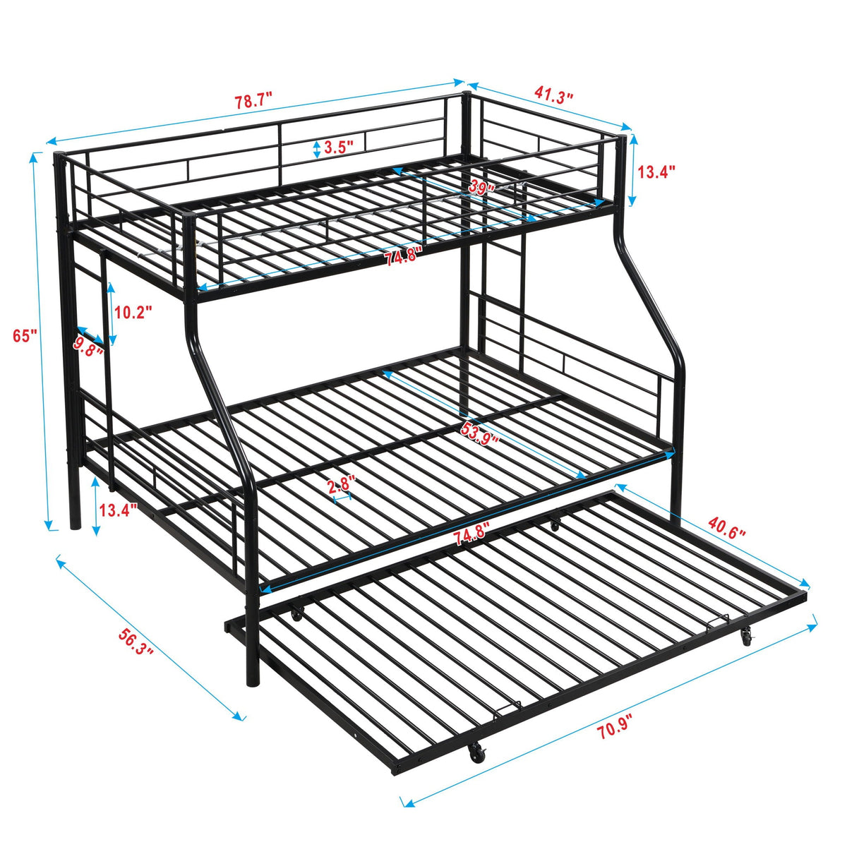 Twin Over Full Modern Metal Bunk Bed with Trundle - view 3